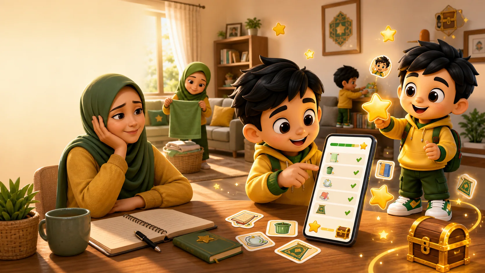 Little Amal membantu keluarga menukar rutin rumah menjadi aktiviti kecil