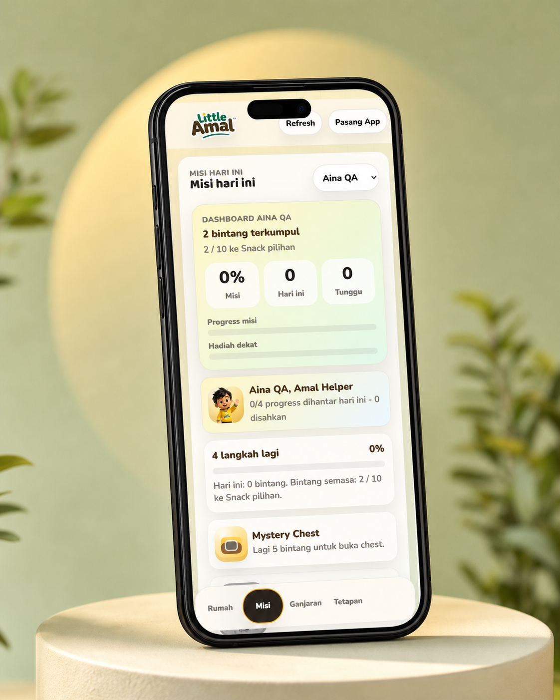 Dashboard misi Little Amal pada telefon